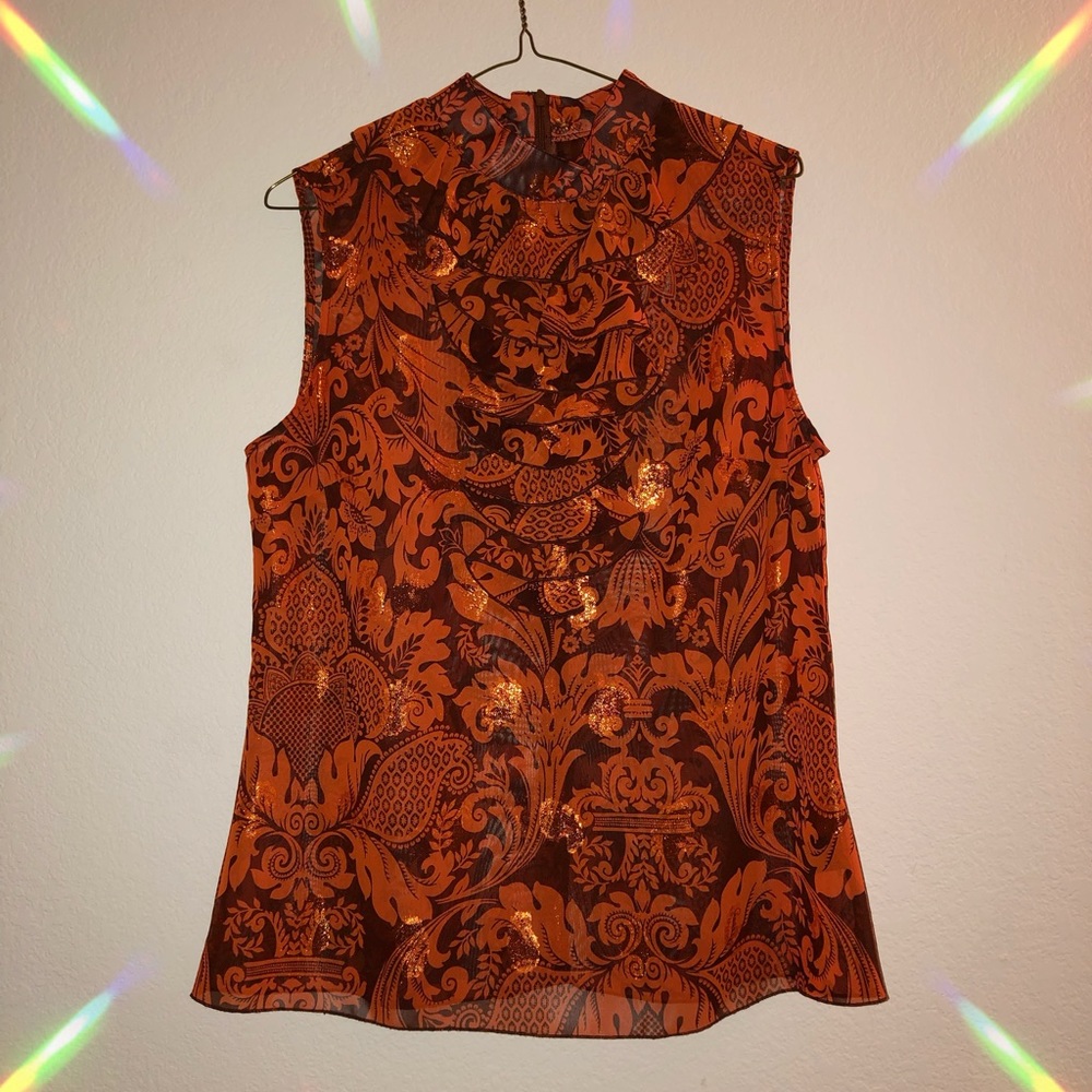 Orange + gold vintage inspired Anna Sui blouse